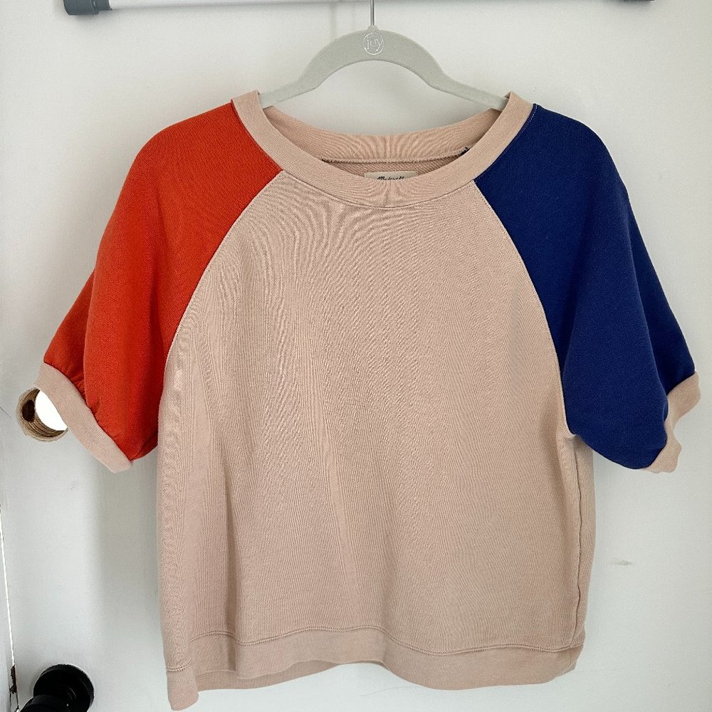Madwell Puff Sleeve Color Block Sweatshirt